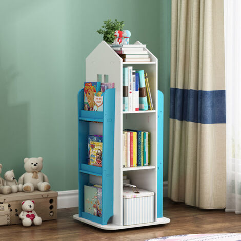 Blue Kids House Frame Rotating Bookshelf