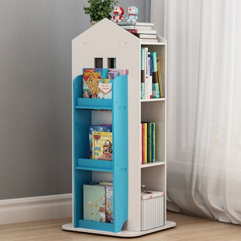 Blue Kids House Frame Rotating Bookshelf