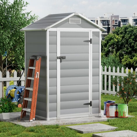 Grey Garden Plastic Storage Shed with Lockable Hinged Door