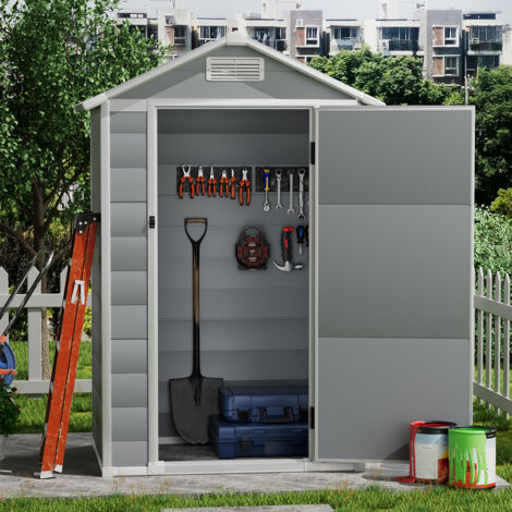 Grey Garden Plastic Storage Shed with Lockable Hinged Door