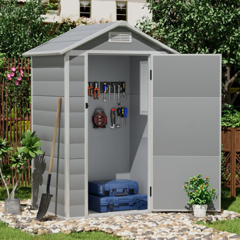 Grey Garden Plastic Storage Shed with Lockable Hinged Door
