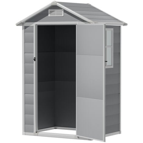 Grey Garden Plastic Storage Shed with Lockable Hinged Door