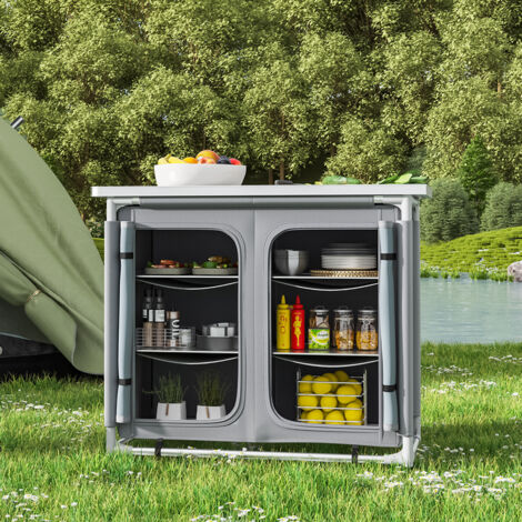 Large Camping Kitchen Cook Table Stand for Outdoor BBQ, Grey