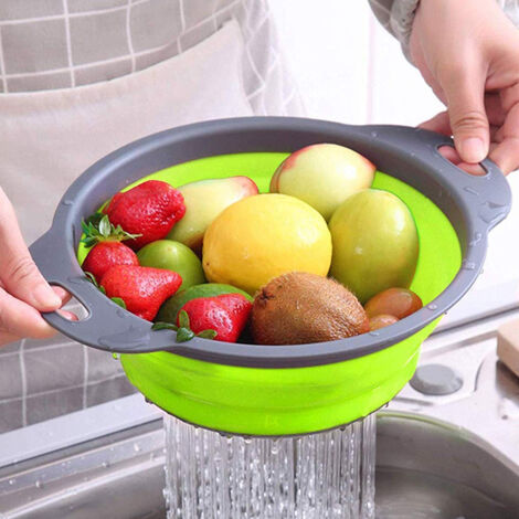 Green Collapsible Kitchen Silicone Colander Strainer Bowl (1/5)