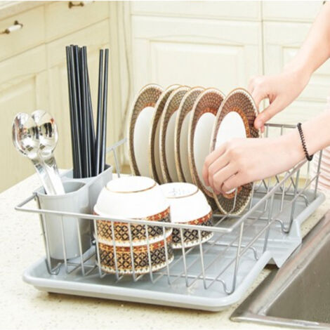 Large Dish Drying Rack with raining Tray Cutlery Holder