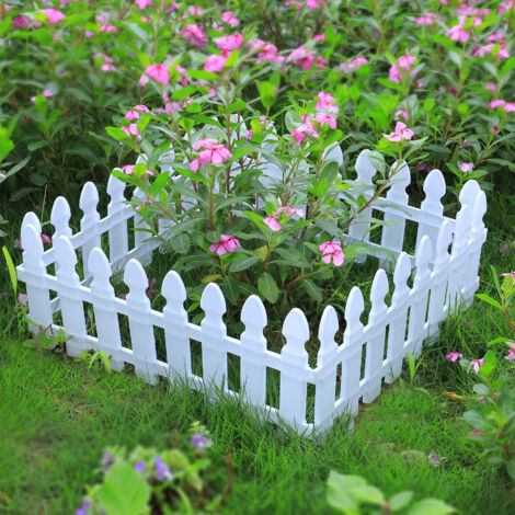 White Set of 4 Plastic Picket Garden Fence Path Border (1/5)