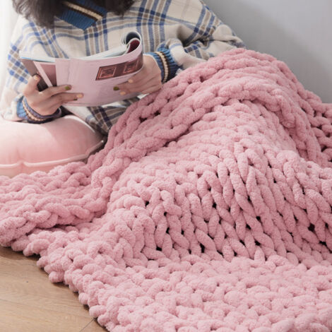 80x100CM Hand Woven Chenille Blanket for Couch and Bed,Pink (1/5)