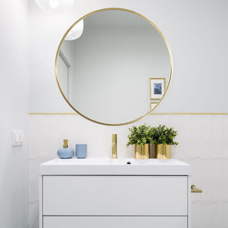 Modern Wall Mounted Slim Frame Round Mirror, Gold 70cm (1/5)