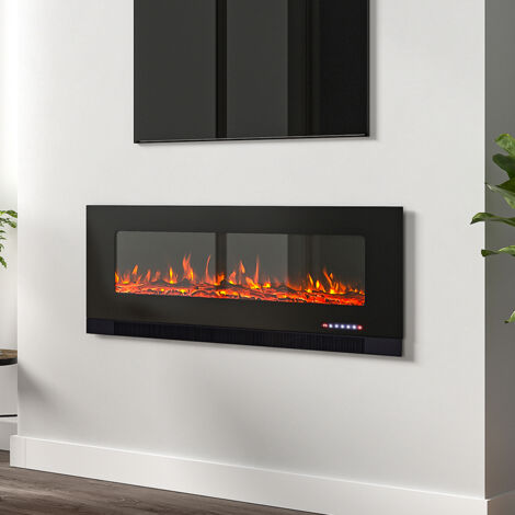 Black 50 Inch Wall Mounted LED Electric Fireplace with 9 Flame Colours