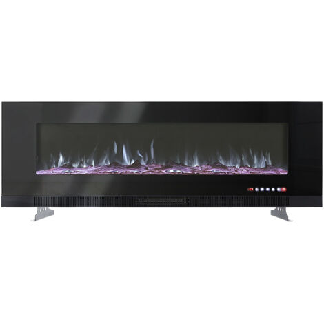 Black 50 Inch Wall Mounted LED Electric Fireplace with 9 Flame Colours