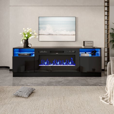 Black Recessed 36 inch Electric Fireplace 3 Flame Colours with TV Stand