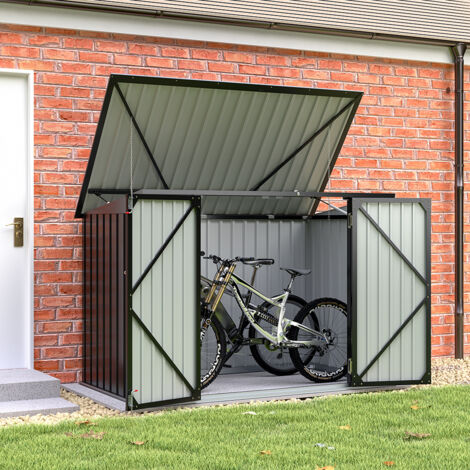 Black Outdoor Metal Garbage Storage Shed with Hinged Lid (1/5)