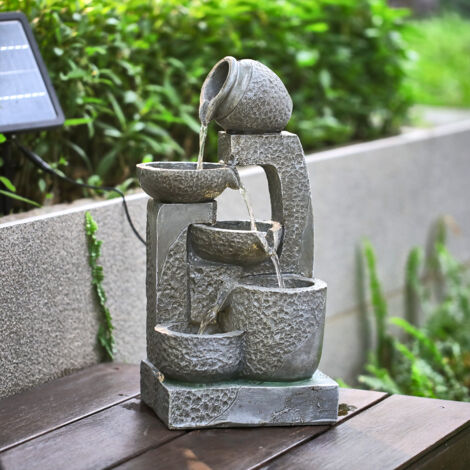 Grey Outdoor Garden Solar powered Resin Water Fountain (1/5)