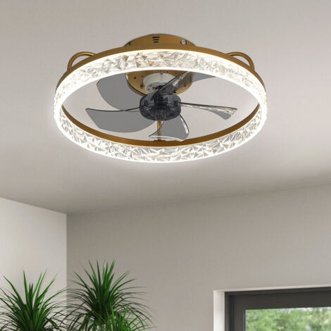 Modern Round Crystal Ceiling Fan with Light, 48CM