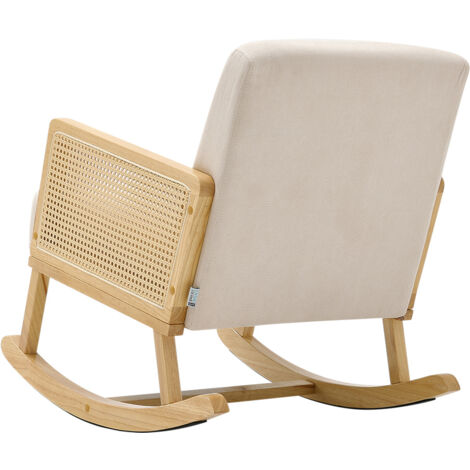 Beige Linen Wooden Rocking Chair