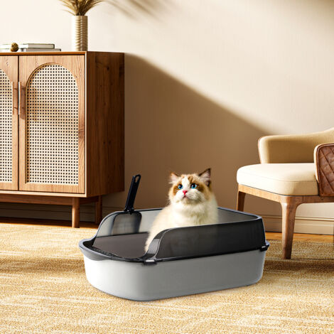 Large Star Grey High Fence Semi-Enclosed Litter Box with Litter Scoop 50cm W x 34cm D x 18cm H (1/5)