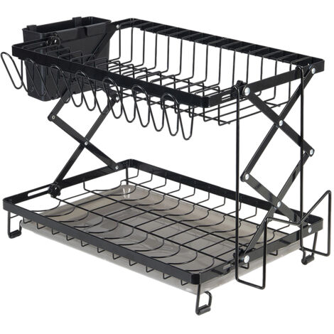 Foldable 2-Tier Dish Drying Rack with a Drip Tray