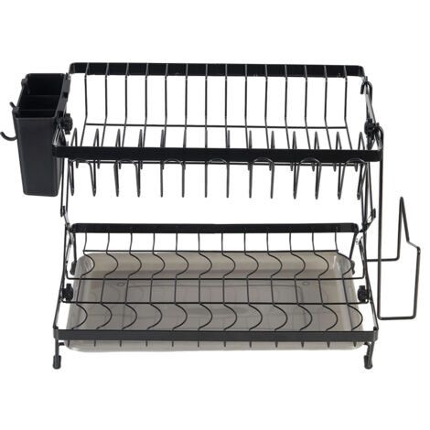 Foldable 2-Tier Dish Drying Rack with a Drip Tray