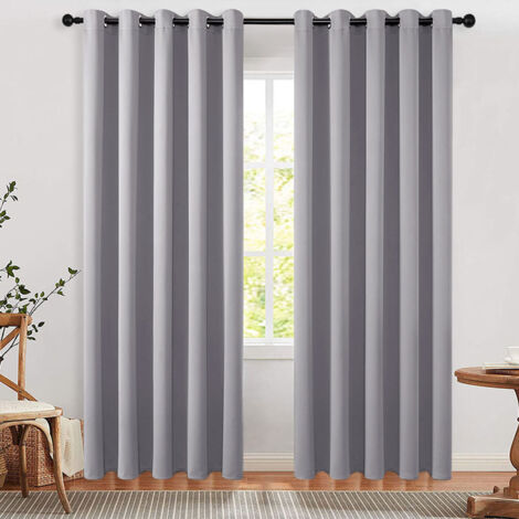Light Grey Solid Color High Precision Blackout Curtain Fabric Set 229 x 168 cm (1/5)