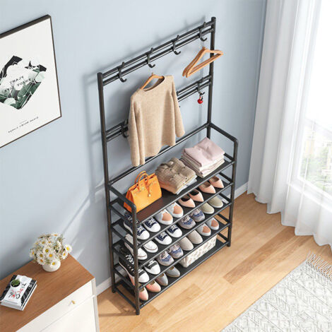 Black Five-layer Household Simple Coat Rack 60cm W x 28cm D x 175cm H