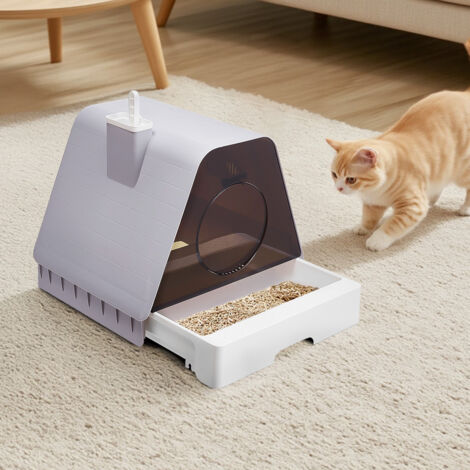 Grey Fully Enclosed Extra-large Splash-proof Cat Litter Box 51.2cm W x 46cm D x 45cm H (1/5)