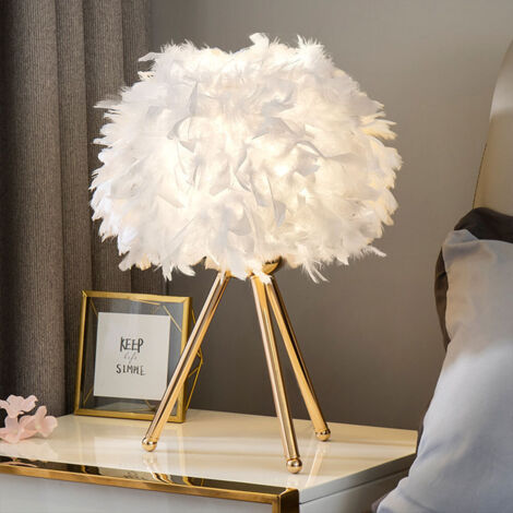 E27 White Feather Lampshade Tripod Table Lamp Fixtures Decor - Warm Light (1/5)