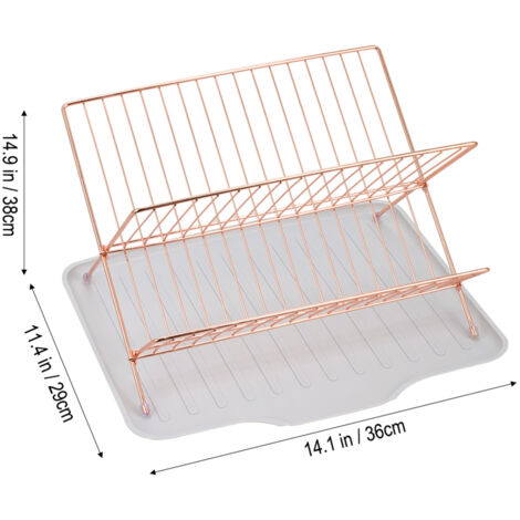 2 Tier Foldable Countertop Dish Drying Rack with Drip Tray