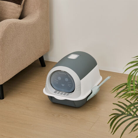 Gray and White Two-tone Fully Enclosed Extra-large Plastic Anti-splash Deodorizing Cat Litter Box 35 cm W x 50 cm D x 36 cm H