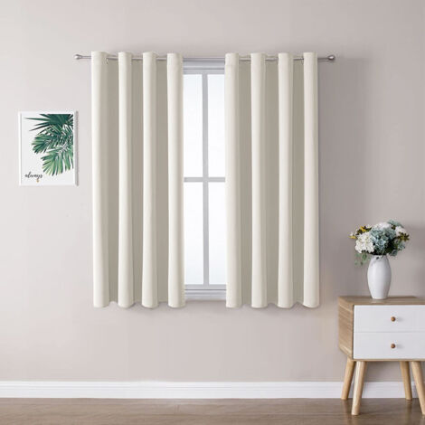 Beige Grommet Top Polyester High Precision Blackout Curtains (Pair) 137 x 117 cm (1/5)