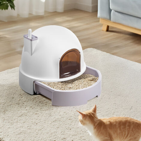 White Fully Enclosed Large Drawer-style Cat Litter Box 51.6cm W x 45cm H (1/5)