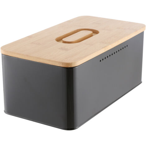 Metal Bread Box with Reversible Bamboo Lid for Kitchen Countertop (1/2)