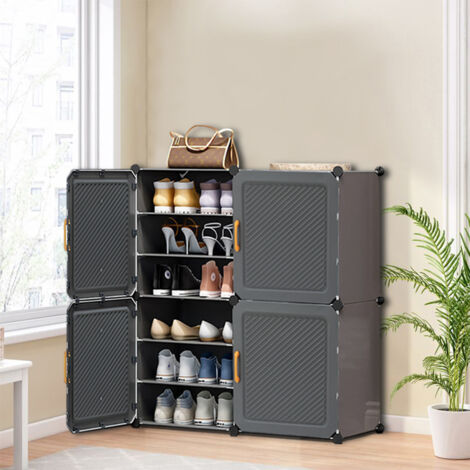 Simple Six-layer Shoe Cabinet with Dark Grey Twill Doors for Home Entrances 85cm W x 32cm D x 95cm H (1/5)