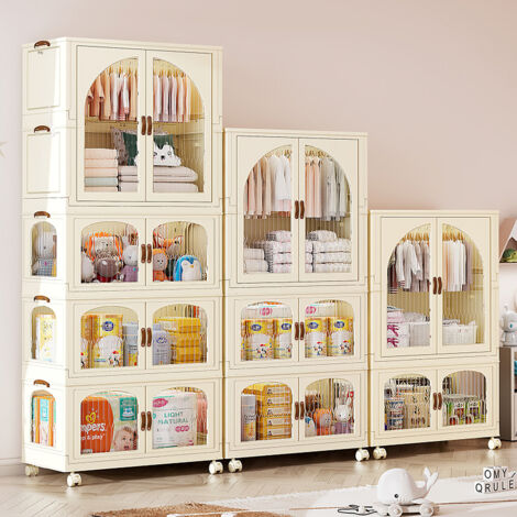 Translucent White Home Folding Storage Cabinet for Children's Room Storage Box 67 cm W x 41 cm D x 155 cm H