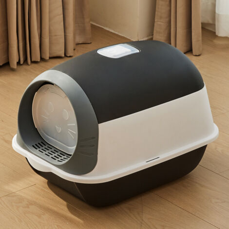 Black and White Color Matching Fully Enclosed Extra-large Odor-proof Cat Litter Box 35 cm W x 50 cm D x 36 cm H (1/5)