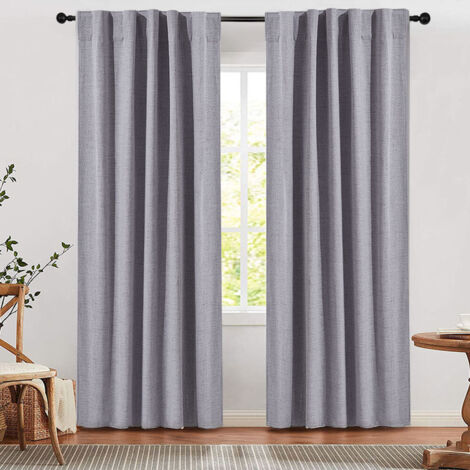 Grey Linen Faux Linen Polyester Blackout Curtain 229 x 168 cm (1/5)
