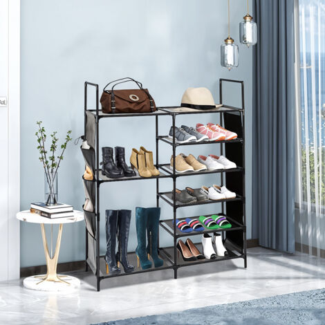 Simple Seven-layer Black Home Storage Shoe Rack 89cm W x 28cm D x 127cm H