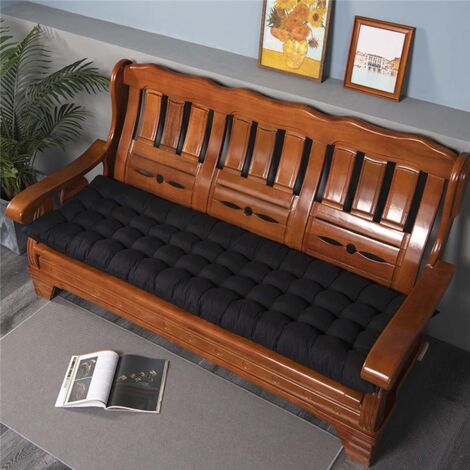 Black Beach Lounger Cushion Leisure Seat Cushion 48cm W x 170cm D x 8cm H