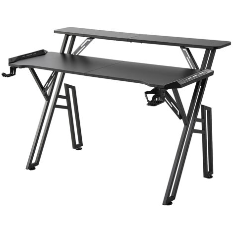Gaming Desk with LED Lights and Monitor Stand