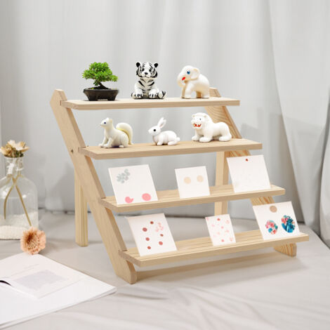 Four-layer Pine Wood Tabletop Multi-layer Storage Rack 39cm W x 32cm D x 40cm H (1/5)