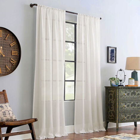 Ivory White Sheer Polyester Curtain Set 183 x 117 cm (1/5)