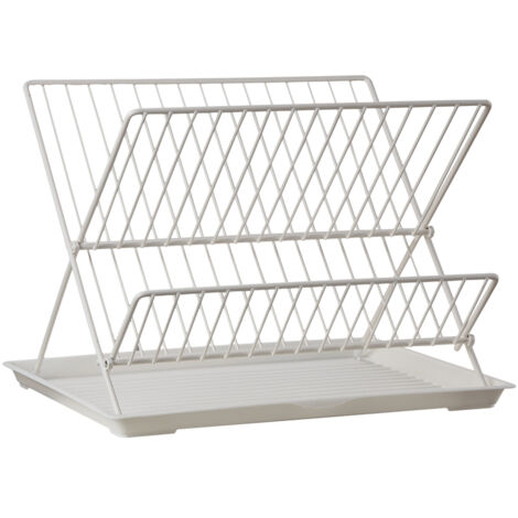 2 Tier Foldable Countertop Dish Drying Rack with Drip Tray
