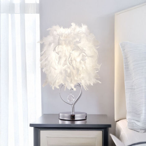 E27 Modern White Feather Lampshade Table Lamp Bedside Fixture Decor - Warm Light (1/4)