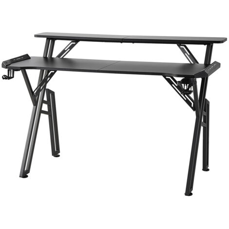 Gaming Desk with LED Lights and Monitor Stand
