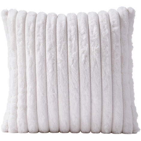 White Nordic Vertical Striped Decorative Plush Sofa Cushion 45cm L x 45cm W (1/5)
