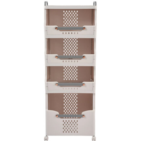 Gray and White Four-layer Bathroom Foldable Rolling Laundry Classification Basket Storage Rack (1/5)