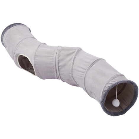 Long S-Shape Collapsible Cat Play Tunnel with Hanging Ball (1/5)