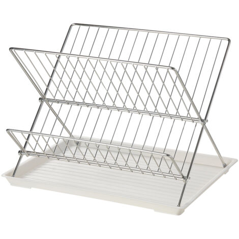 2 Tier Foldable Countertop Dish Drying Rack with Drip Tray