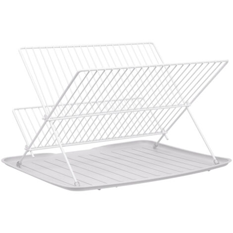 2 Tier Foldable Countertop Dish Drying Rack with Drip Tray