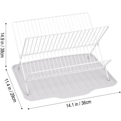 2 Tier Foldable Countertop Dish Drying Rack with Drip Tray