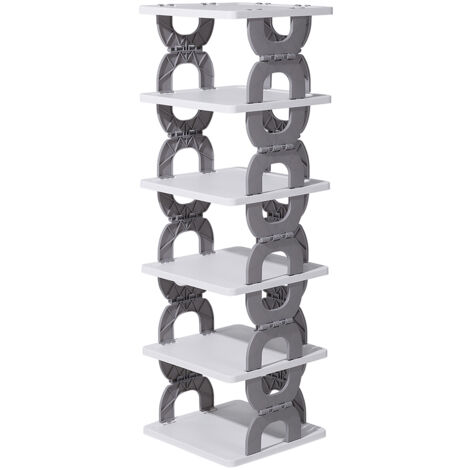 Household Simple Gray Six-Layer Foldable Plastic Shoe Rack 27cm W x 27cm D x 86cm H (1/5)